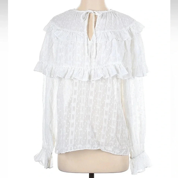 BCBGMAXAZRIA White Tie-Neck Ruffled Blouse Bohemian Boho Women’s Size Small NWT - Picture 2 of 6